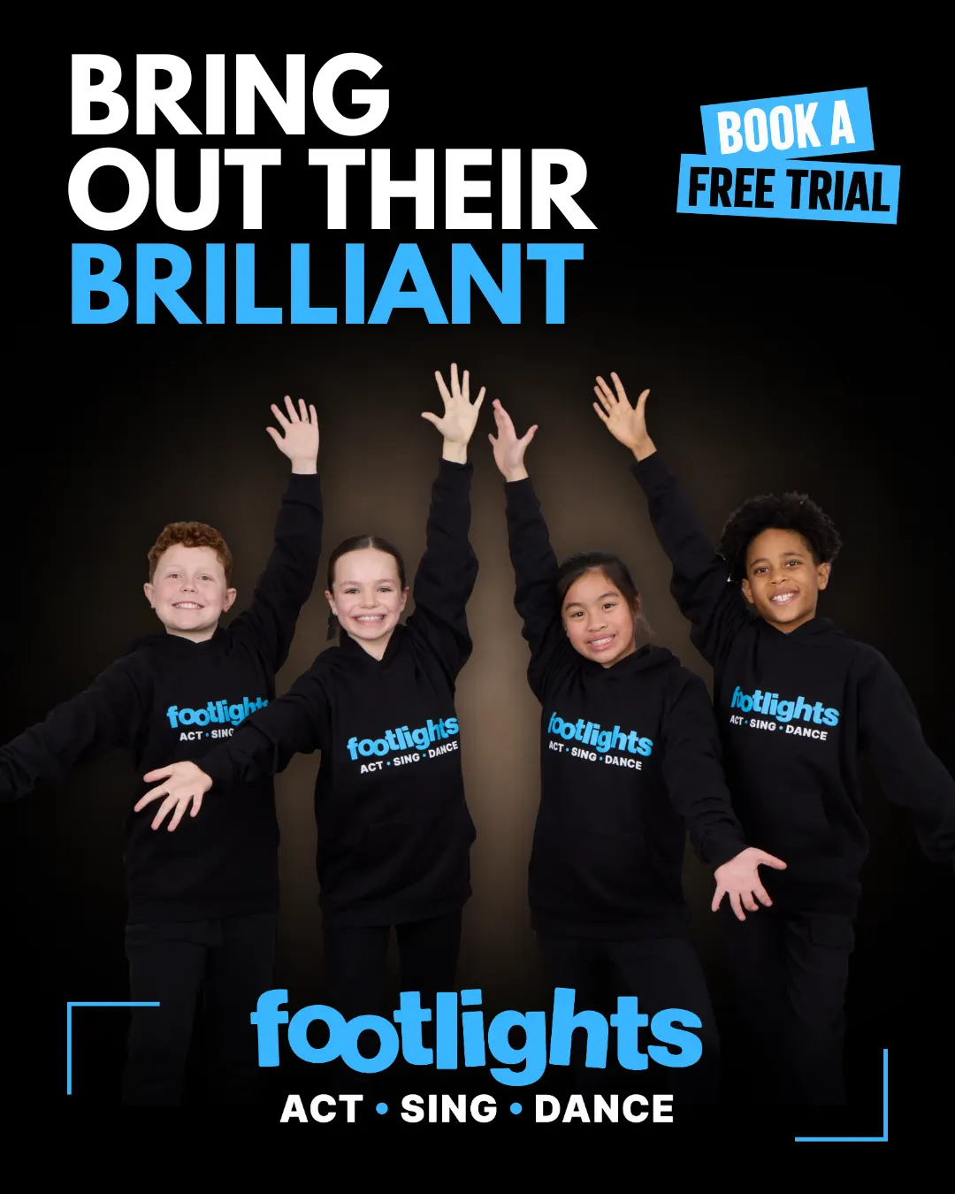 Children enjoying acting, singing and dance at Footlights – Bring Out Their Brilliant